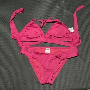 Mossimo Womens Magenta/Burgundy Pink Wrap Halter Bikini Set Size L Top M Bottom